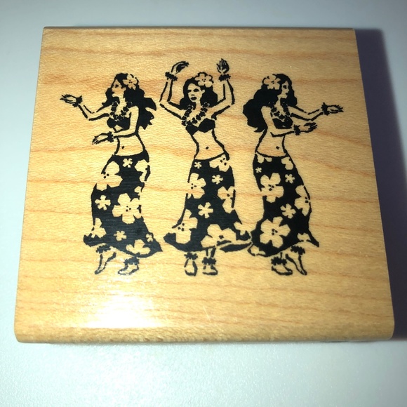 INKADINKADO Wood Block Rubber Stamp Hawaiian Dancing Hula Girls, RARE, NEW! - Picture 2 of 6